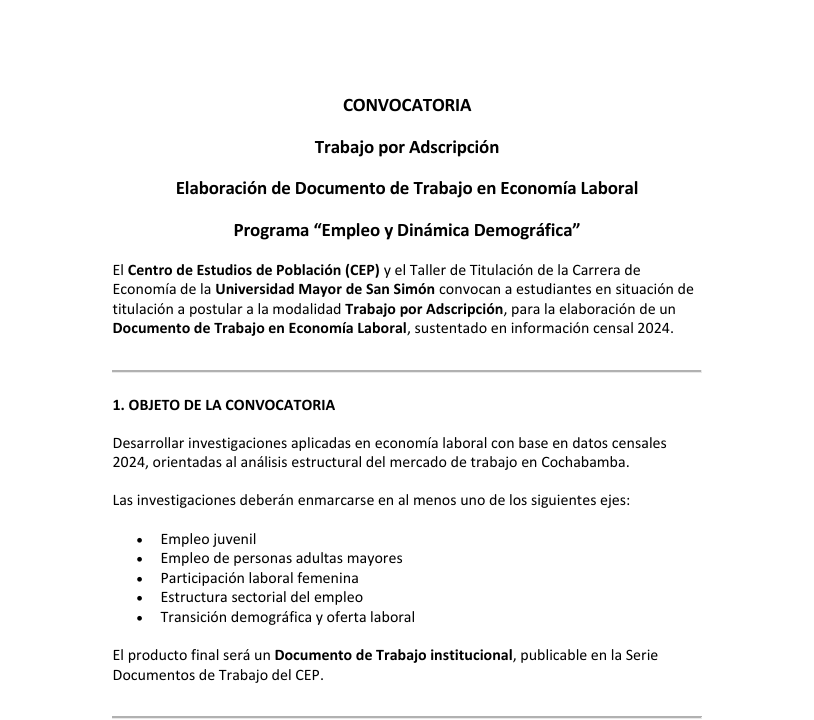 Convocatoria del Programa “Empleo y Dinámica Demográfica” – Trabajo por Adscripción 2026